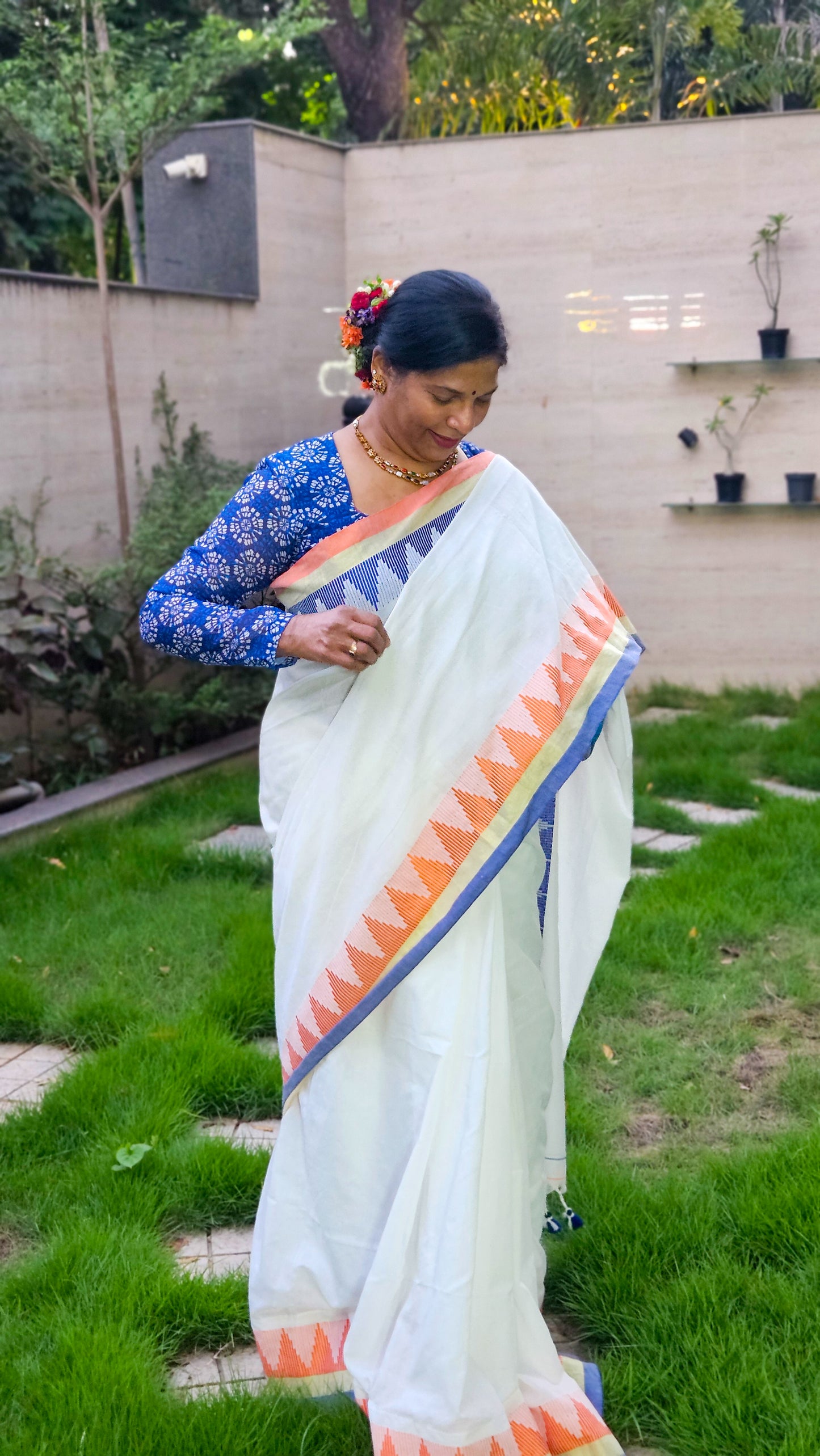 Pure cotton ganga jamuna temple border saree