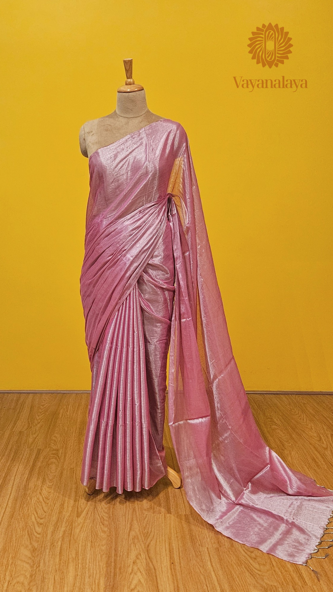Handwoven Tissue Cotton Saree in Pastel Pink with Silver Threads