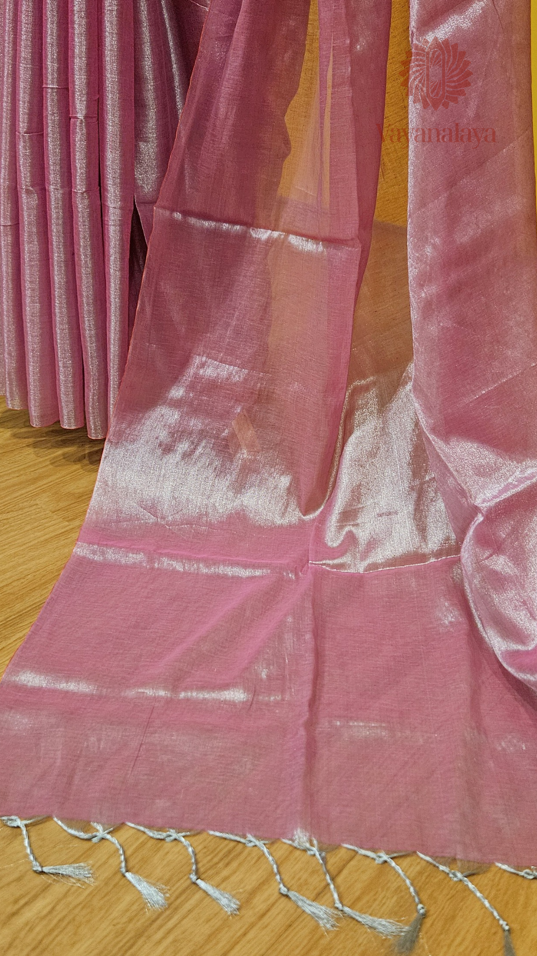 Handwoven Tissue Cotton Saree in Pastel Pink with Silver Threads