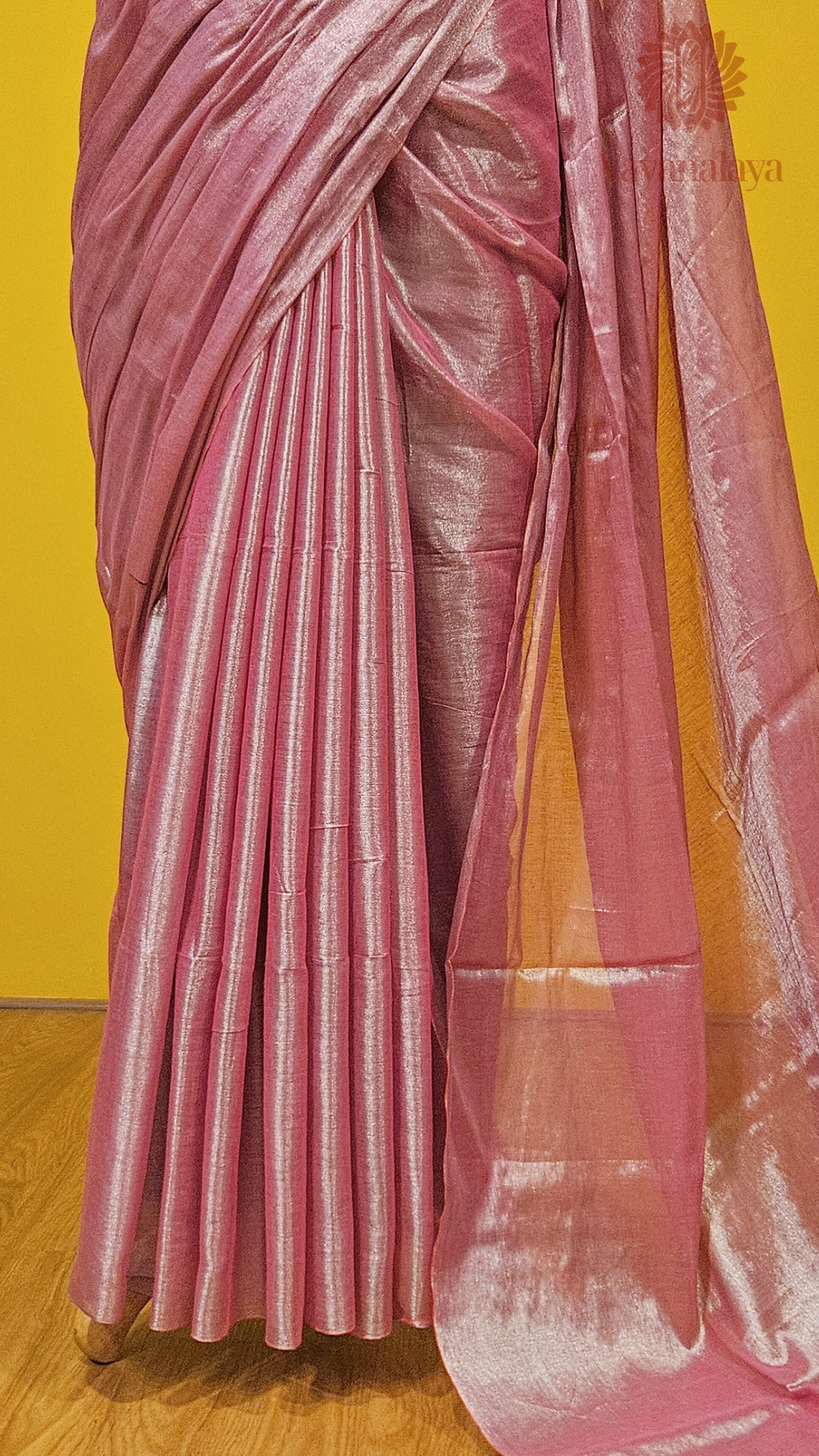 Handwoven Tissue Cotton Saree in Pastel Pink with Silver Threads