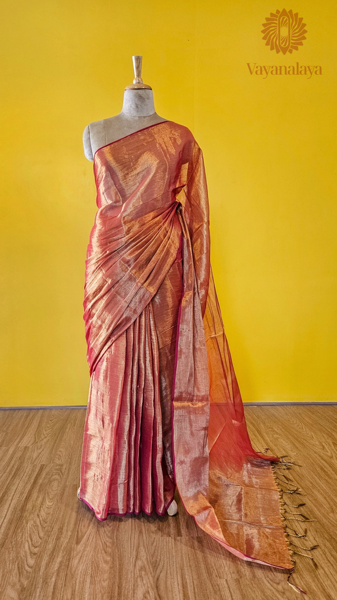 Handwoven Tissue Cotton Saree in Rustic Gold & Burnt Orange