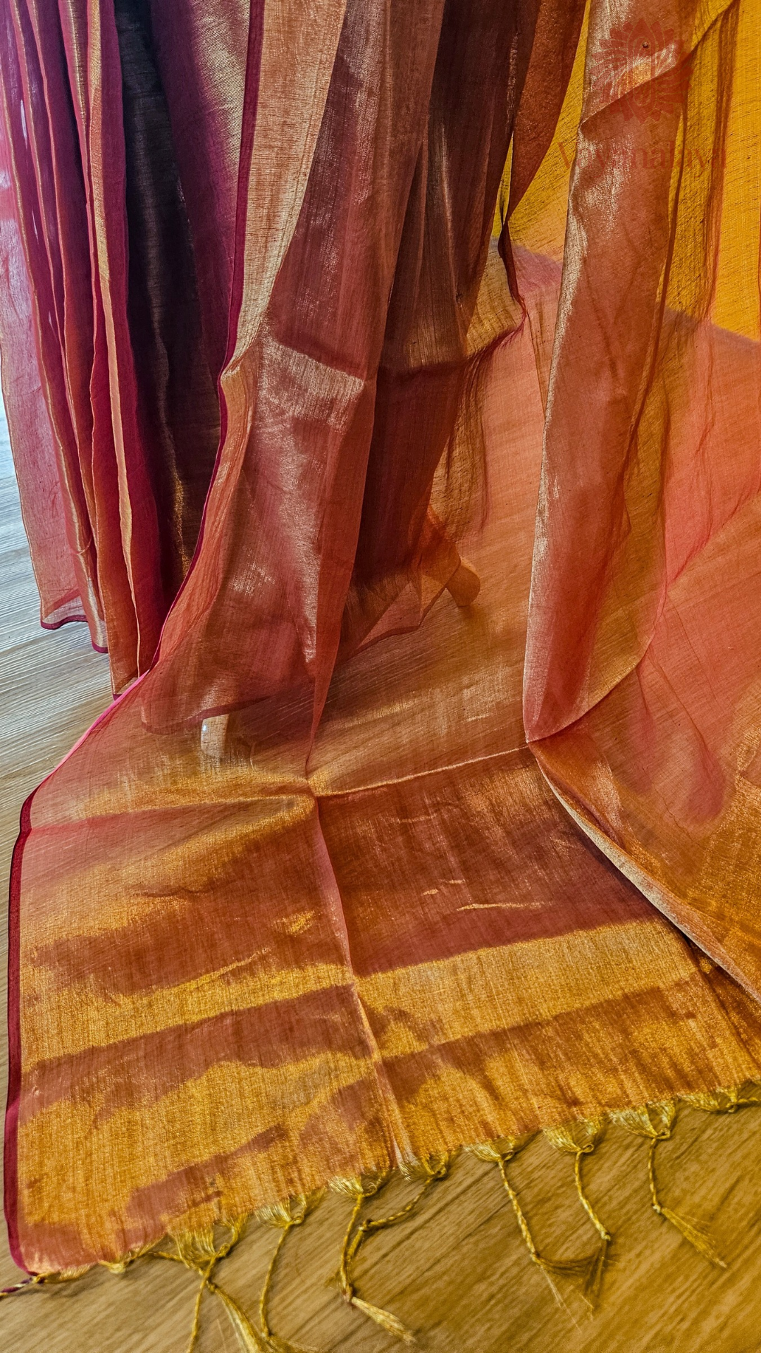 Handwoven Tissue Cotton Saree in Rustic Gold & Burnt Orange