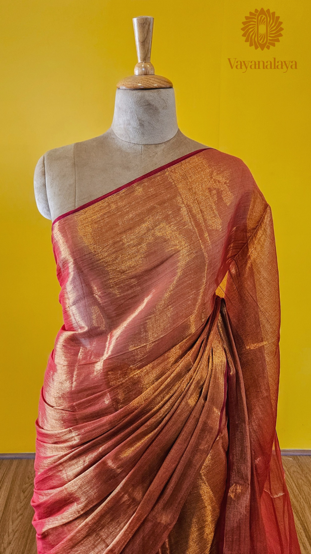 Handwoven Tissue Cotton Saree in Rustic Gold & Burnt Orange