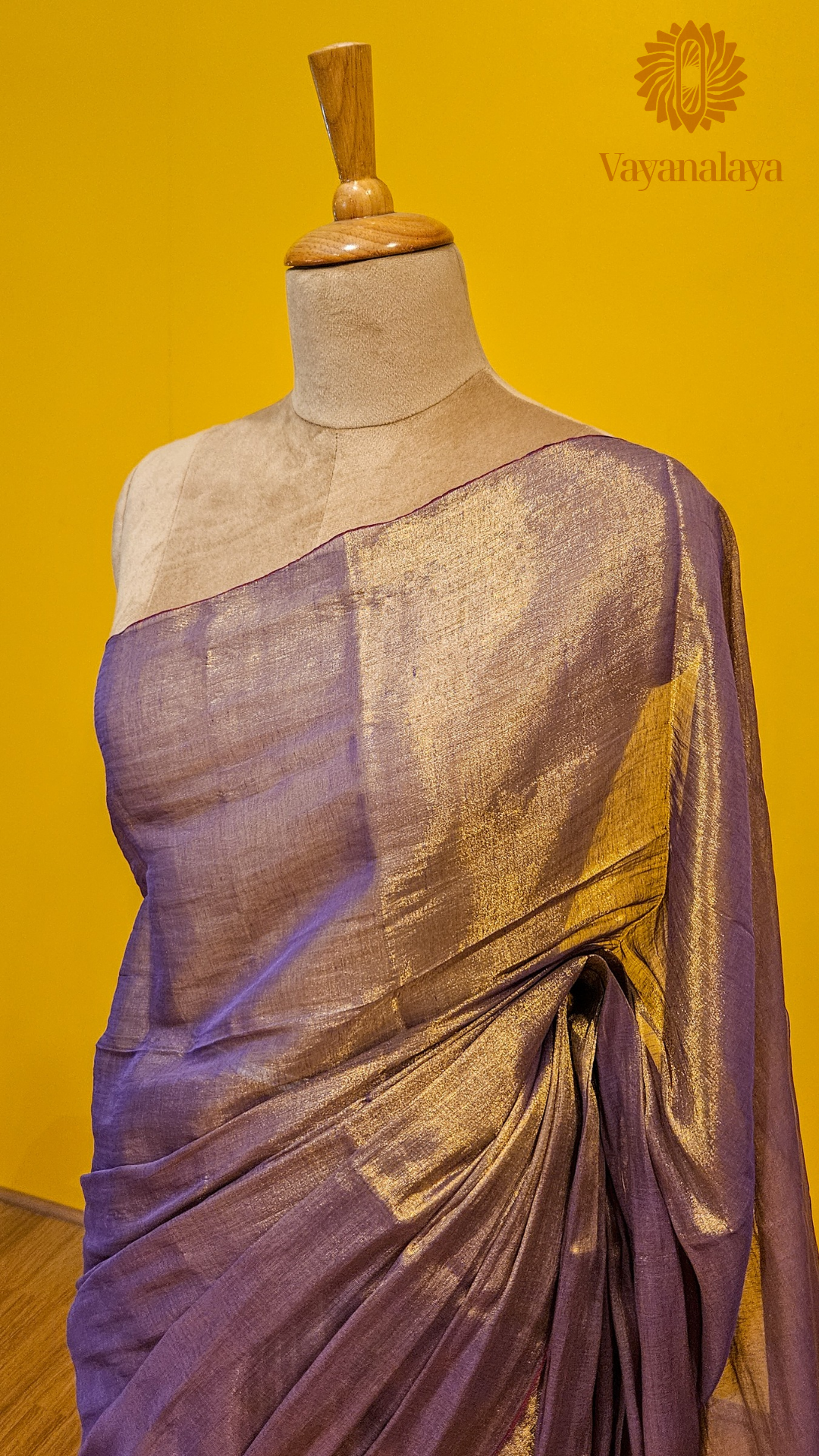 Handwoven Tissue Cotton Saree in Muted Purple and Gold