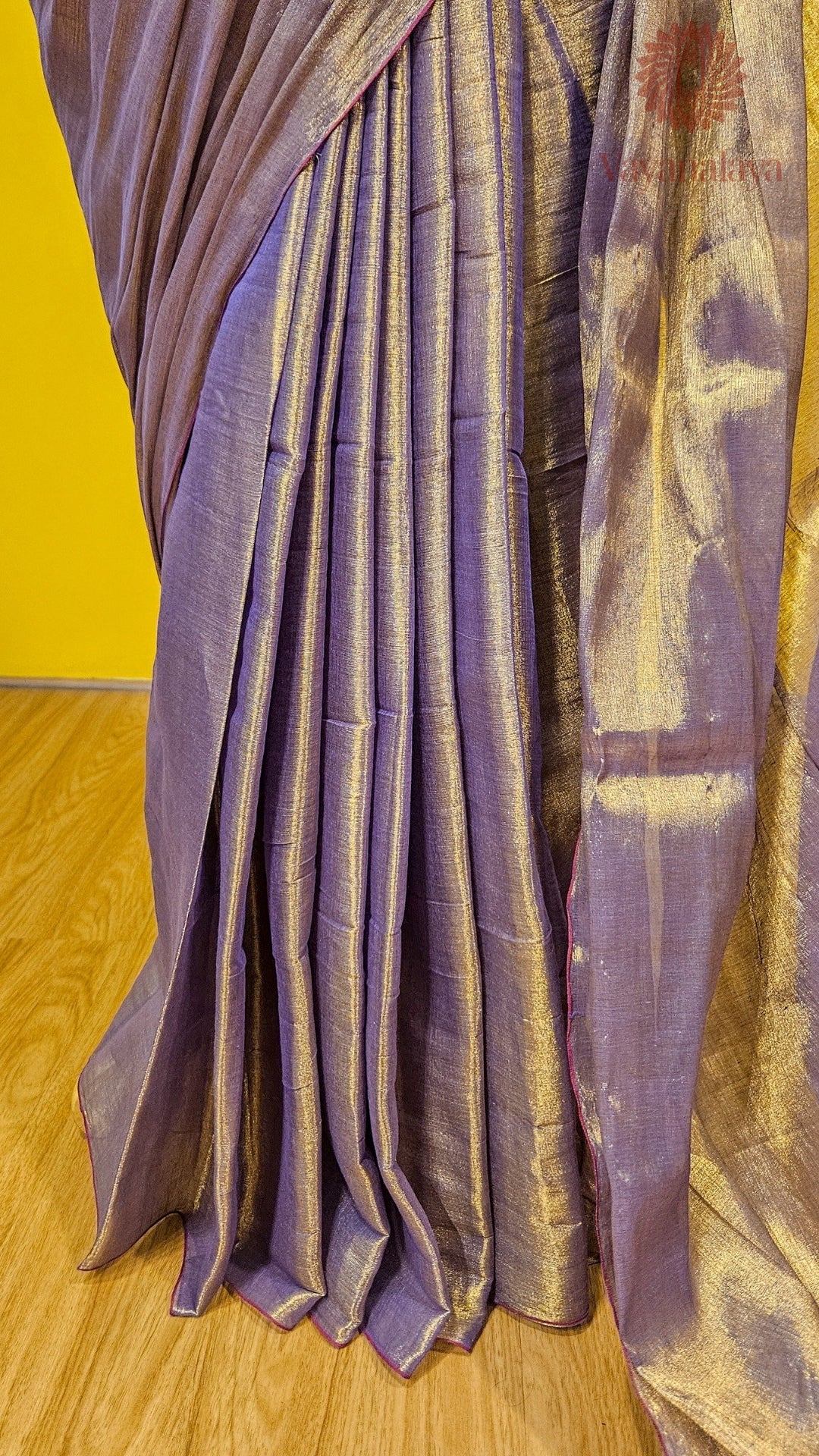 Handwoven Tissue Cotton Saree in Muted Purple and Gold
