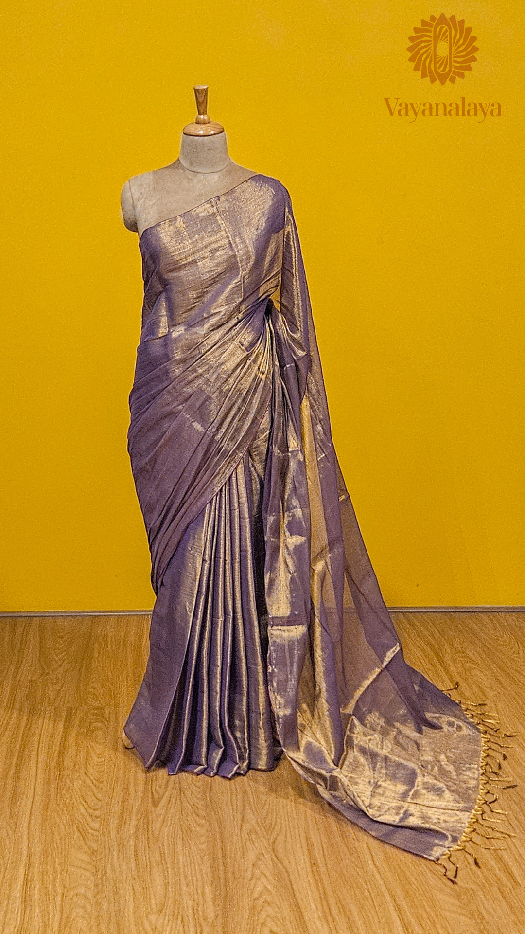 Handwoven Tissue Cotton Saree in Muted Purple and Gold