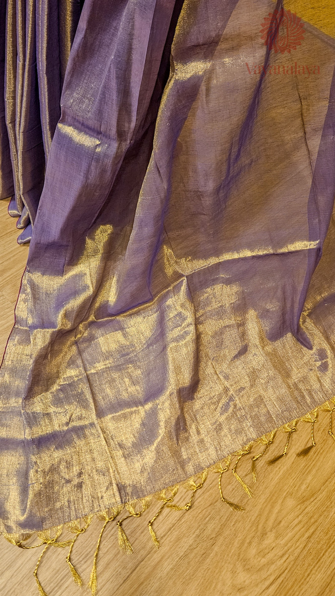 Handwoven Tissue Cotton Saree in Muted Purple and Gold