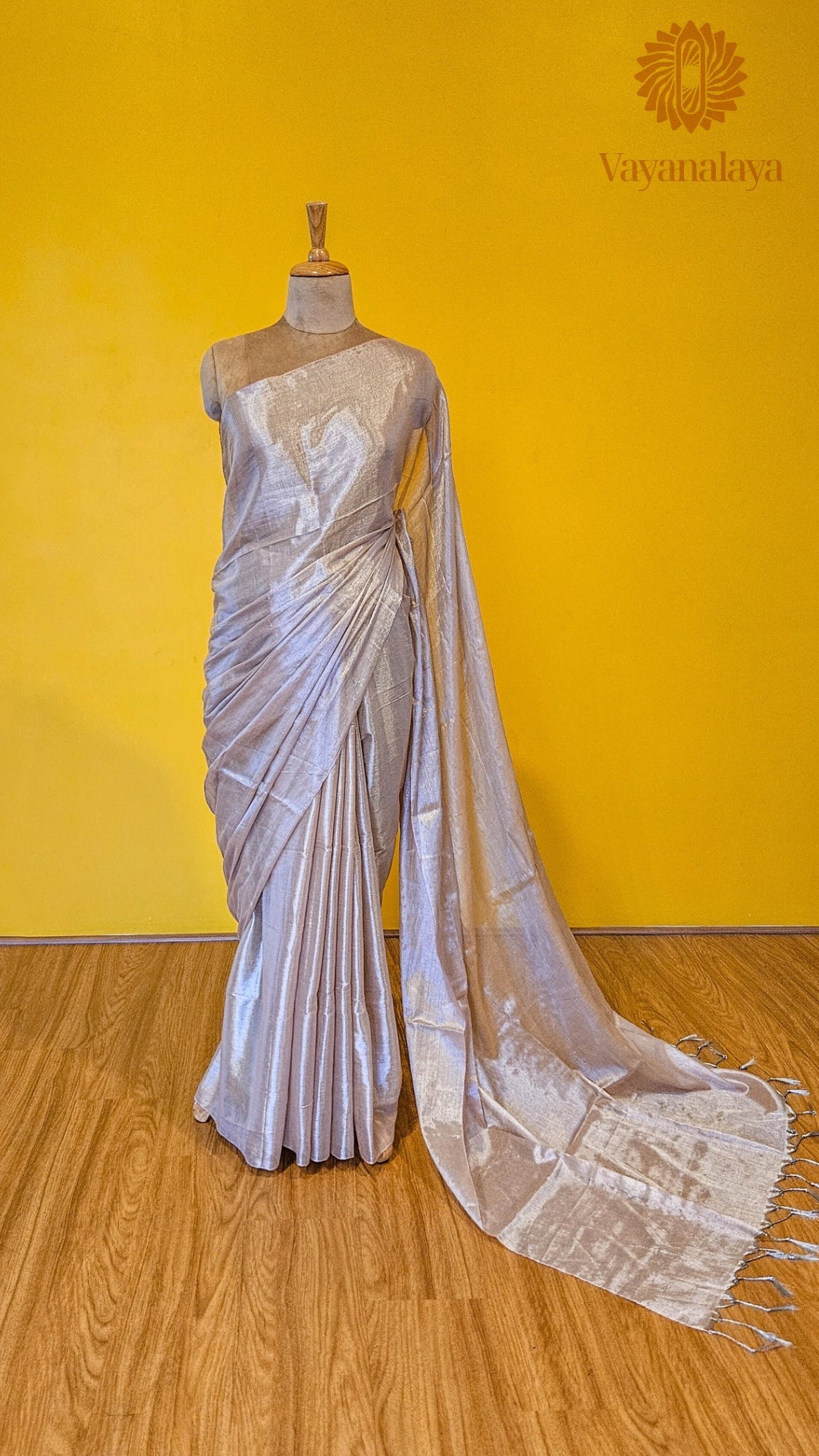 Handwoven Tissue Cotton Saree in Beige with Silver Sheen