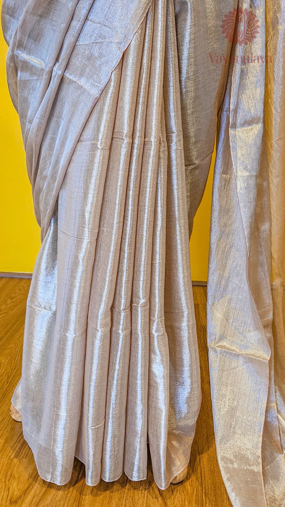 Handwoven Tissue Cotton Saree in Beige with Silver Sheen