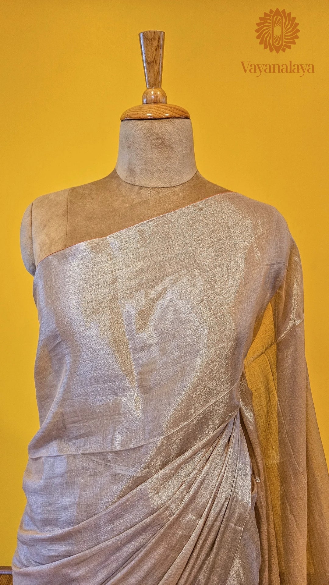 Handwoven Tissue Cotton Saree in Beige with Silver Sheen