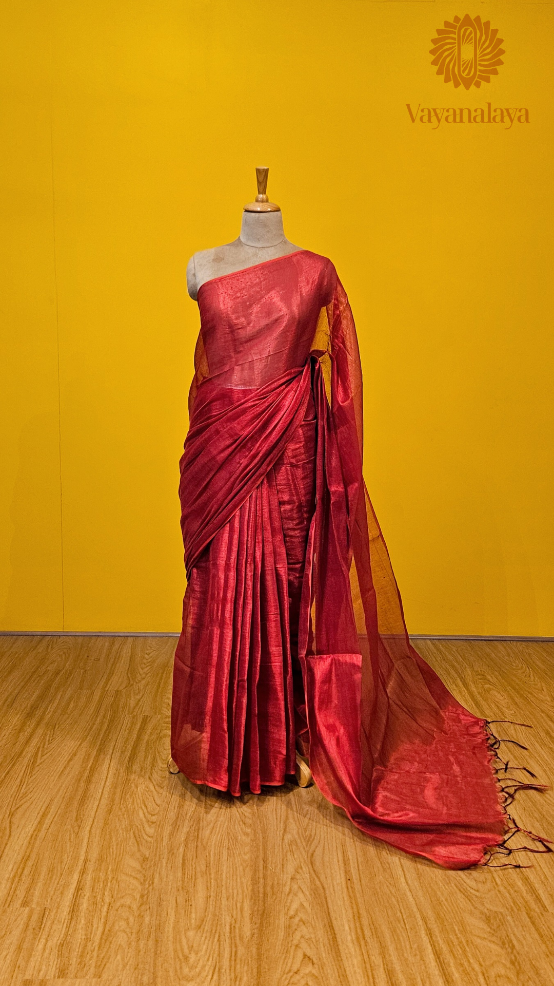 Handwoven Tissue Cotton Saree in Red