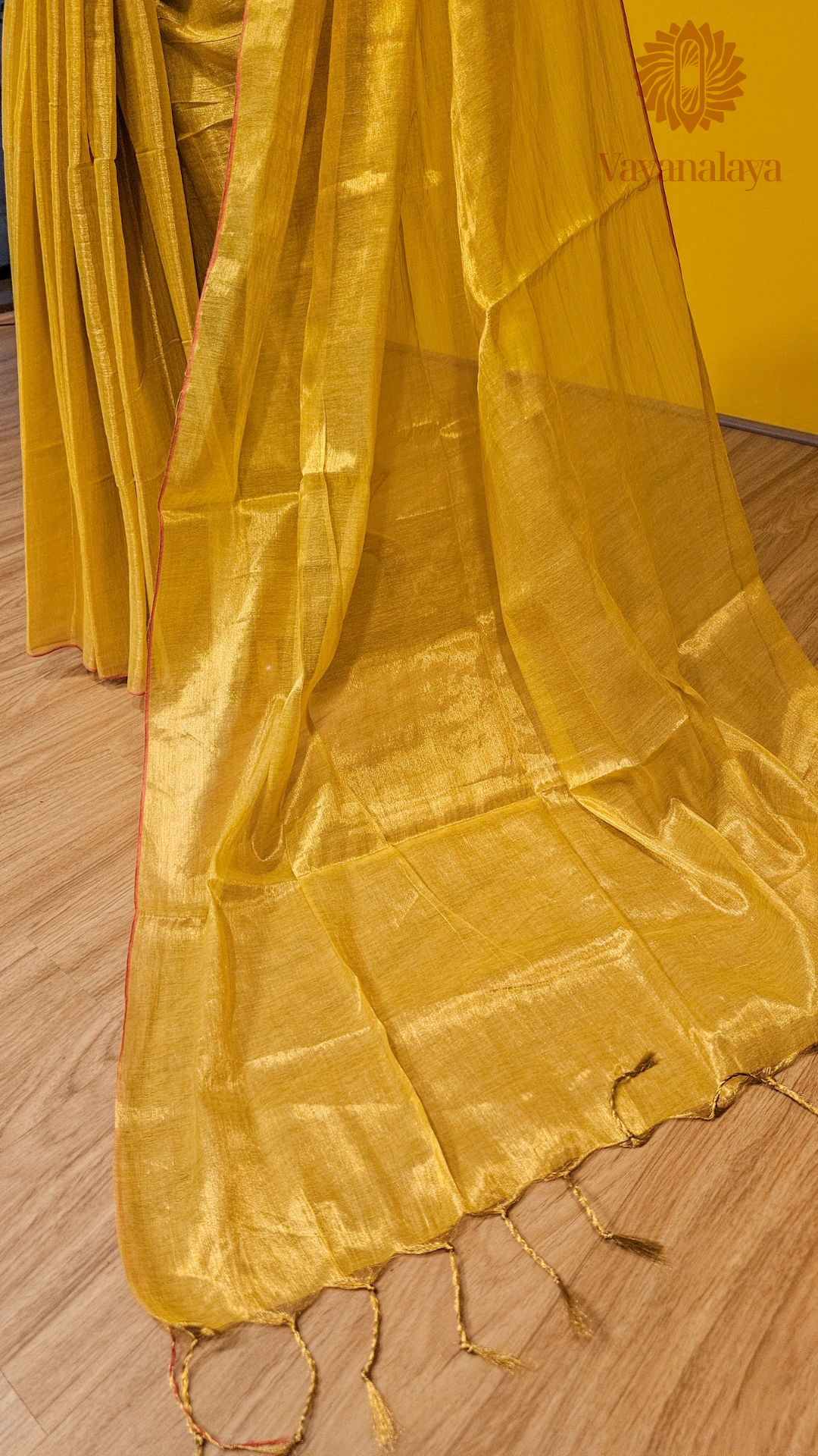 Handwoven Tissue Cotton Saree – Yellow