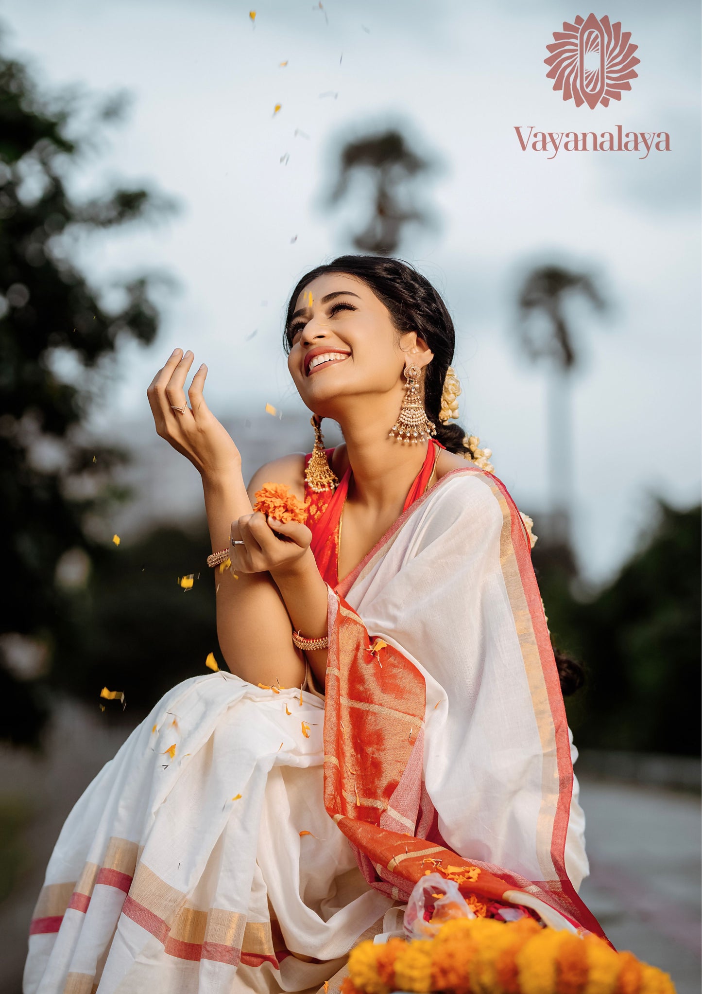 Gold and red zari border saree