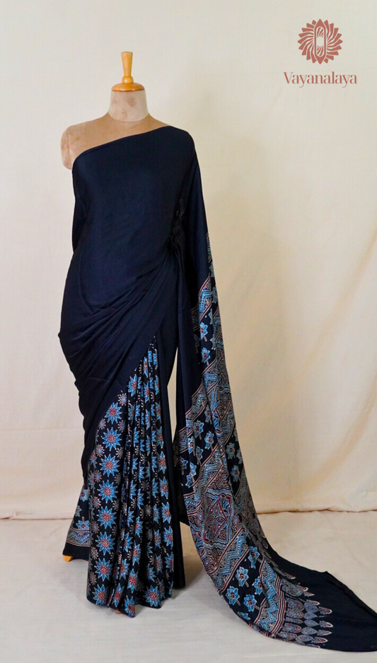 Ajrakh Half-and-Half Modal Silk Saree