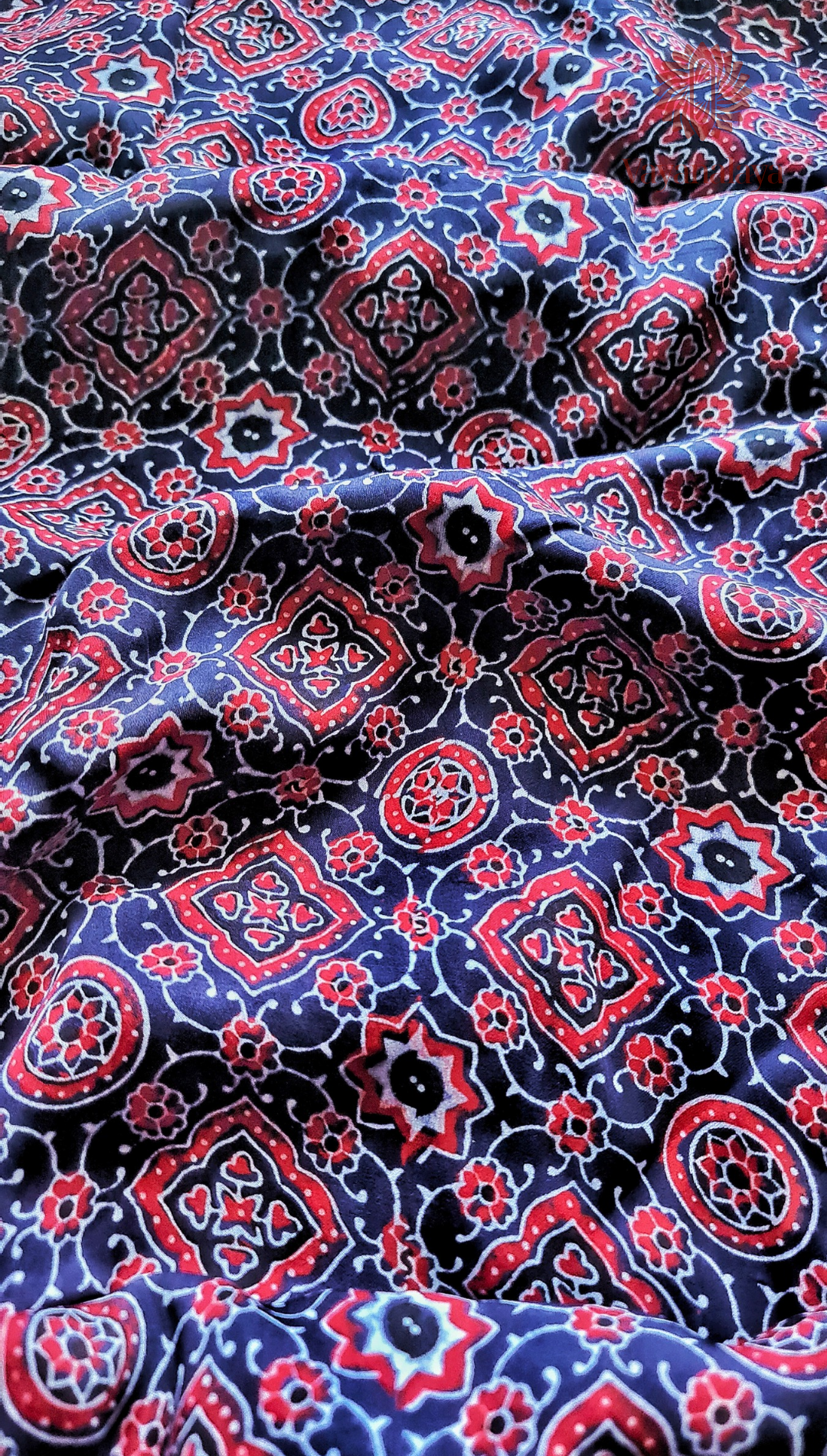 Ajrakh Handblock Print Modal Silk Saree in Black