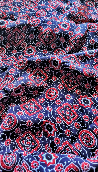 Ajrakh Handblock Print Modal Silk Saree in Black