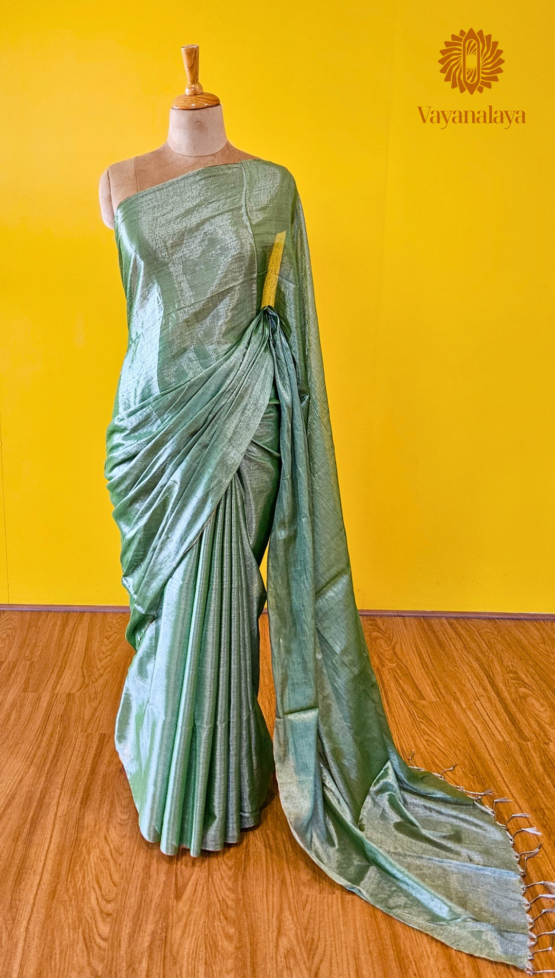 Pastel Green Handwoven Tissue Cotton Saree with Silver Threads