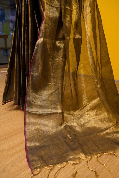 Swarna Sutra- Handloom Tissue Cotton Saree in Metallic Gold