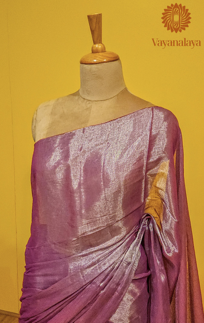 Handwoven Tissue Cotton Saree- Onion pink