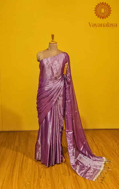 Handwoven Tissue Cotton Saree- Onion pink
