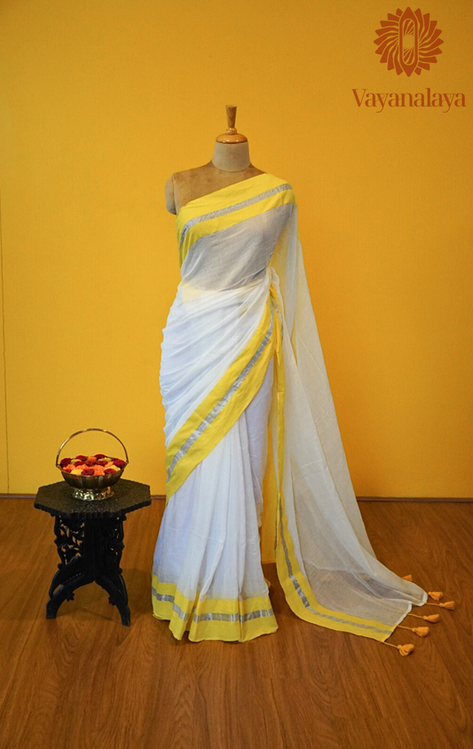 Chandrika – Sunshine Silver Mull Cotton Saree