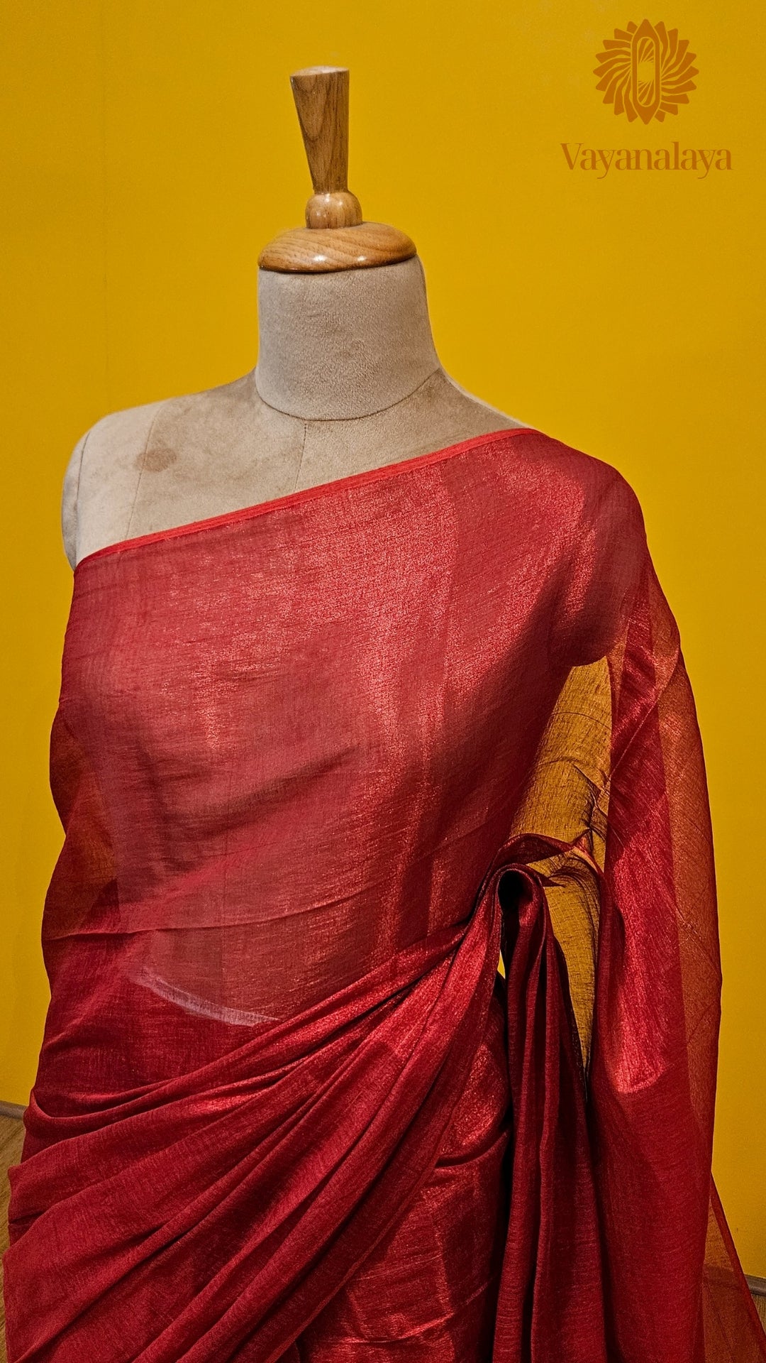 Handwoven Tissue Cotton Saree in Red