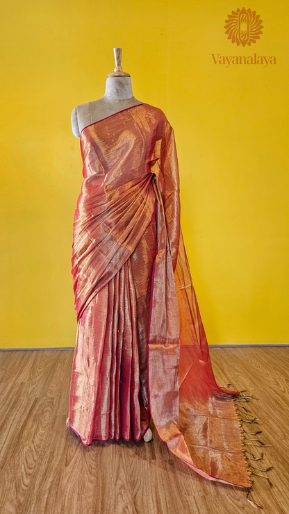 Handwoven Tissue Cotton Saree in Rustic Gold & Burnt Orange