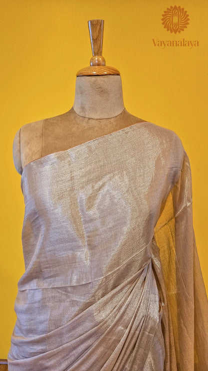 Handwoven Tissue Cotton Saree in Beige with Silver Sheen