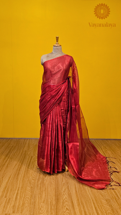 Handwoven Tissue Cotton Saree in Red