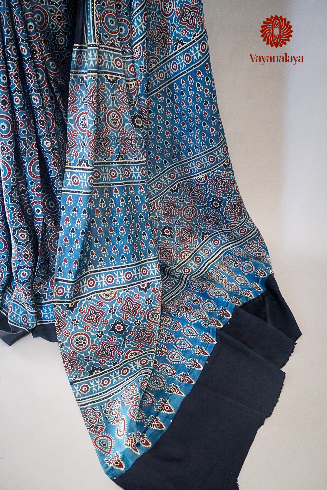 Ajrakh Hand Block Print Saree in Indigo