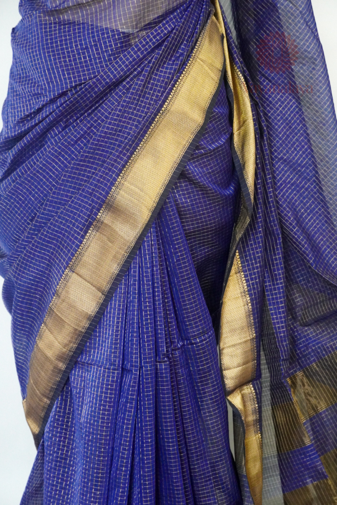 Royal Blue Maheshwari Silk Cotton Saree with Zari Checks