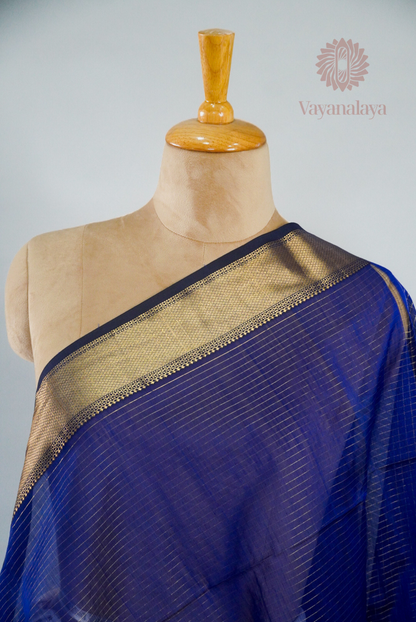 Royal Blue Maheshwari Silk Cotton Saree with Zari Checks