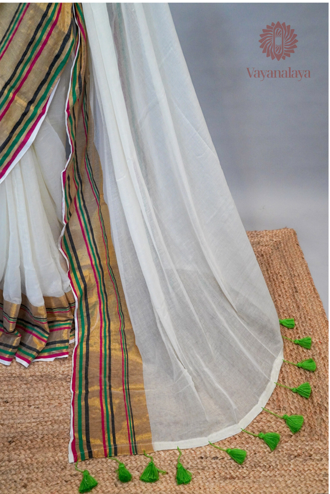 Multicolour Striped Kasavu Mul Cotton Saree