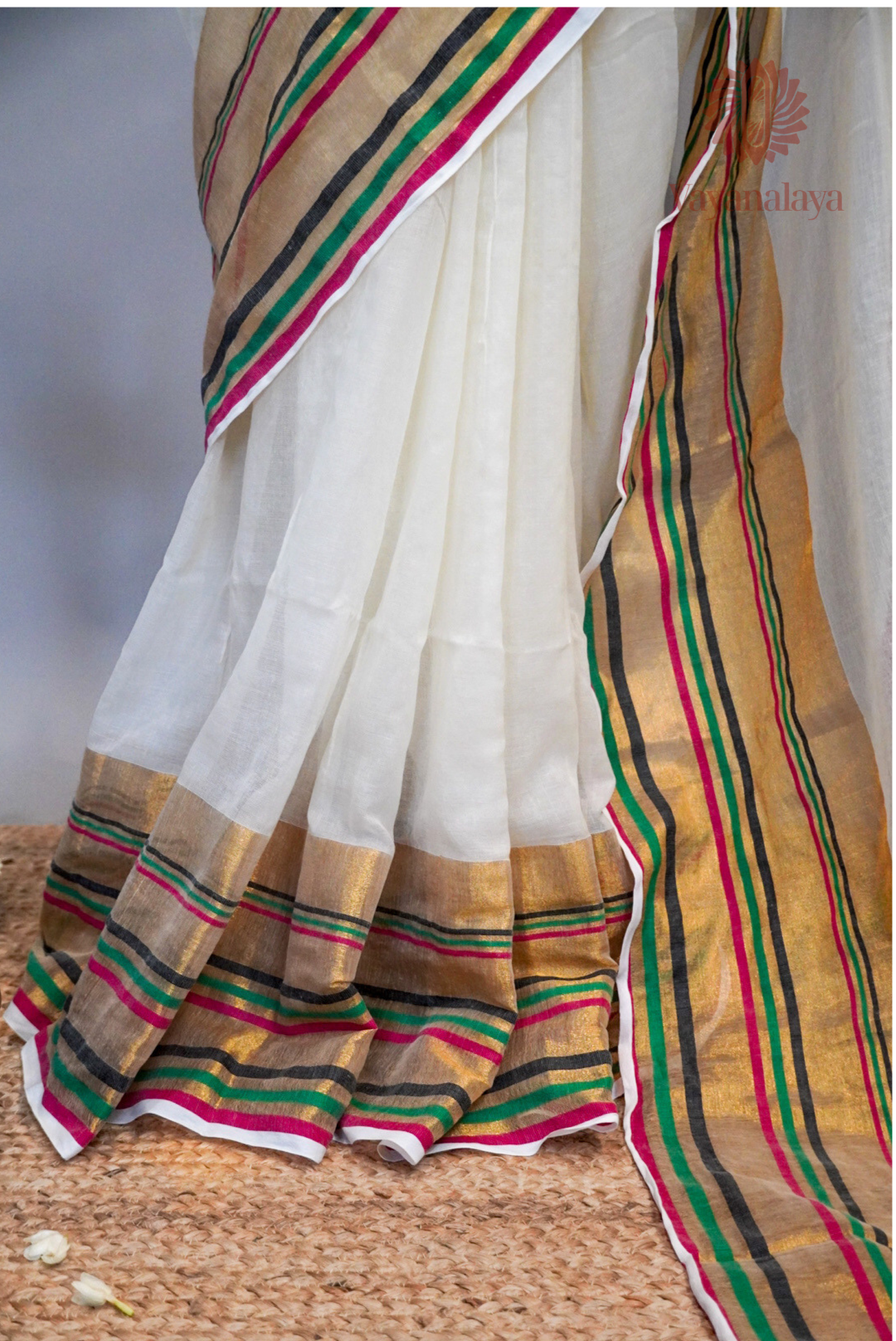 Multicolour Striped Kasavu Mul Cotton Saree