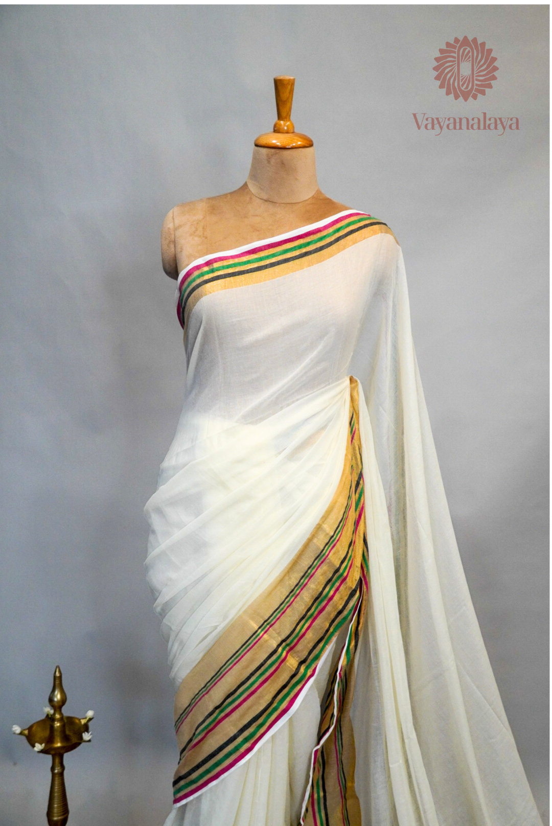 Multicolour Striped Kasavu Mul Cotton Saree