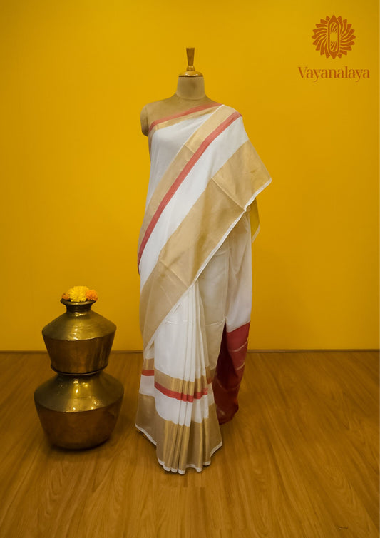 Gold and red zari border saree