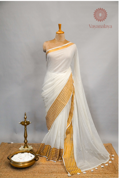 Gold Striped Kasavu Mul Cotton Saree