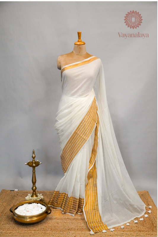 Gold Striped Kasavu Mul Cotton Saree