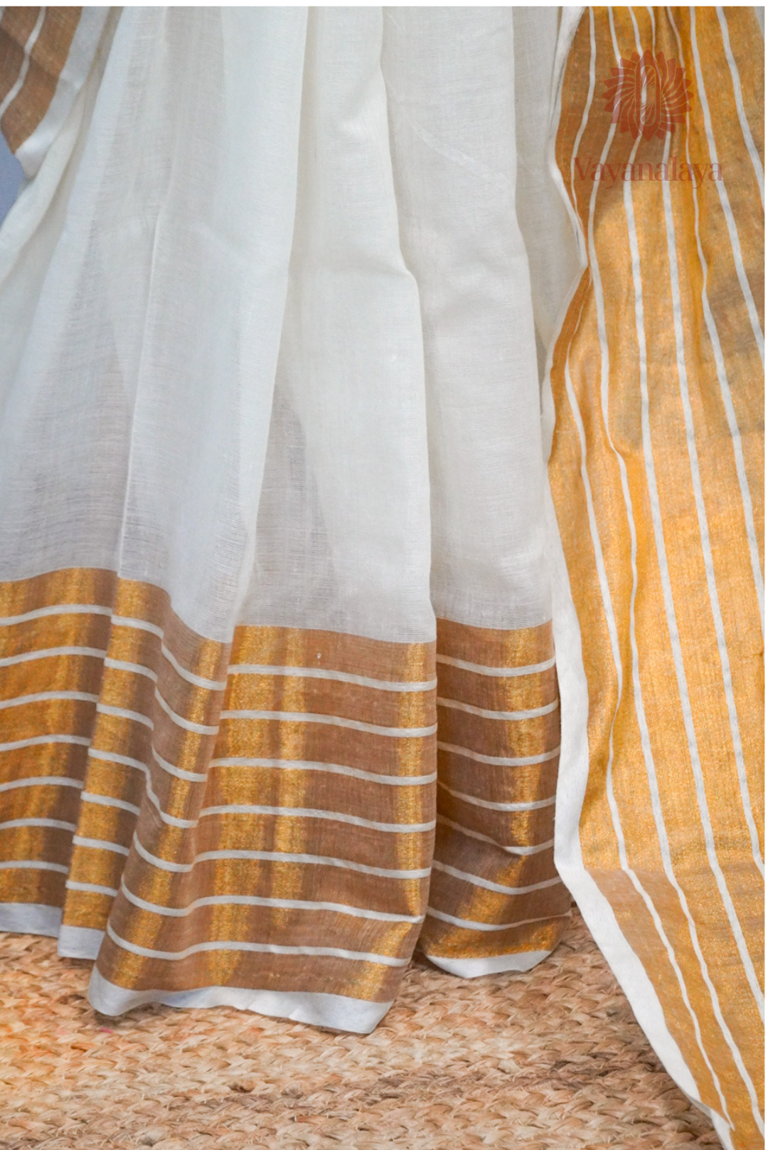 Gold Striped Kasavu Mul Cotton Saree