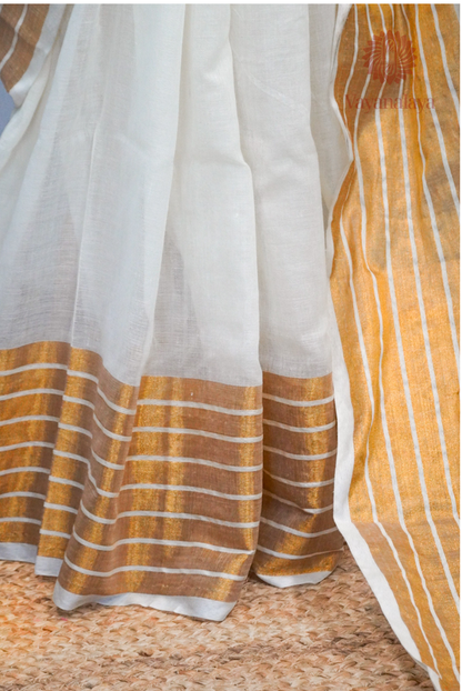 Gold Striped Kasavu Mul Cotton Saree