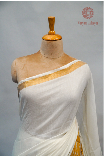 Gold Striped Kasavu Mul Cotton Saree