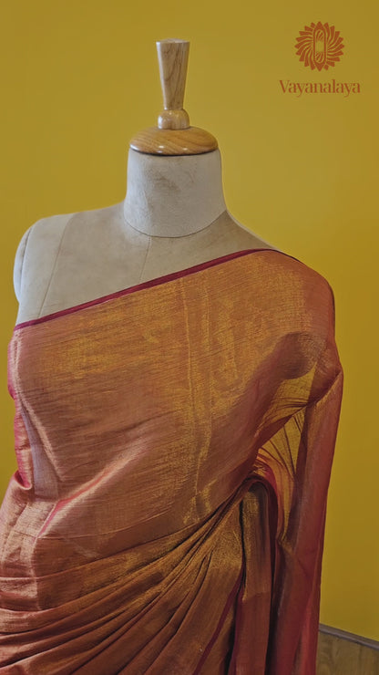 Handwoven Tissue Cotton Saree in Rustic Gold & Burnt Orange