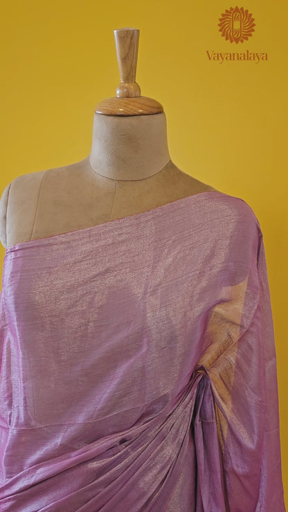 Handwoven Tissue Cotton Saree in Pastel Pink with Silver Threads