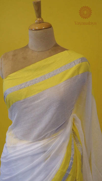 Chandrika – Sunshine Silver Mull Cotton Saree