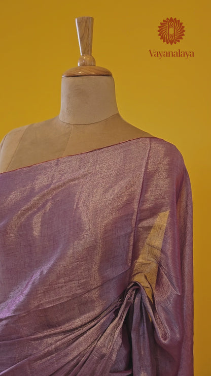 Handwoven Tissue Cotton Saree- Onion pink